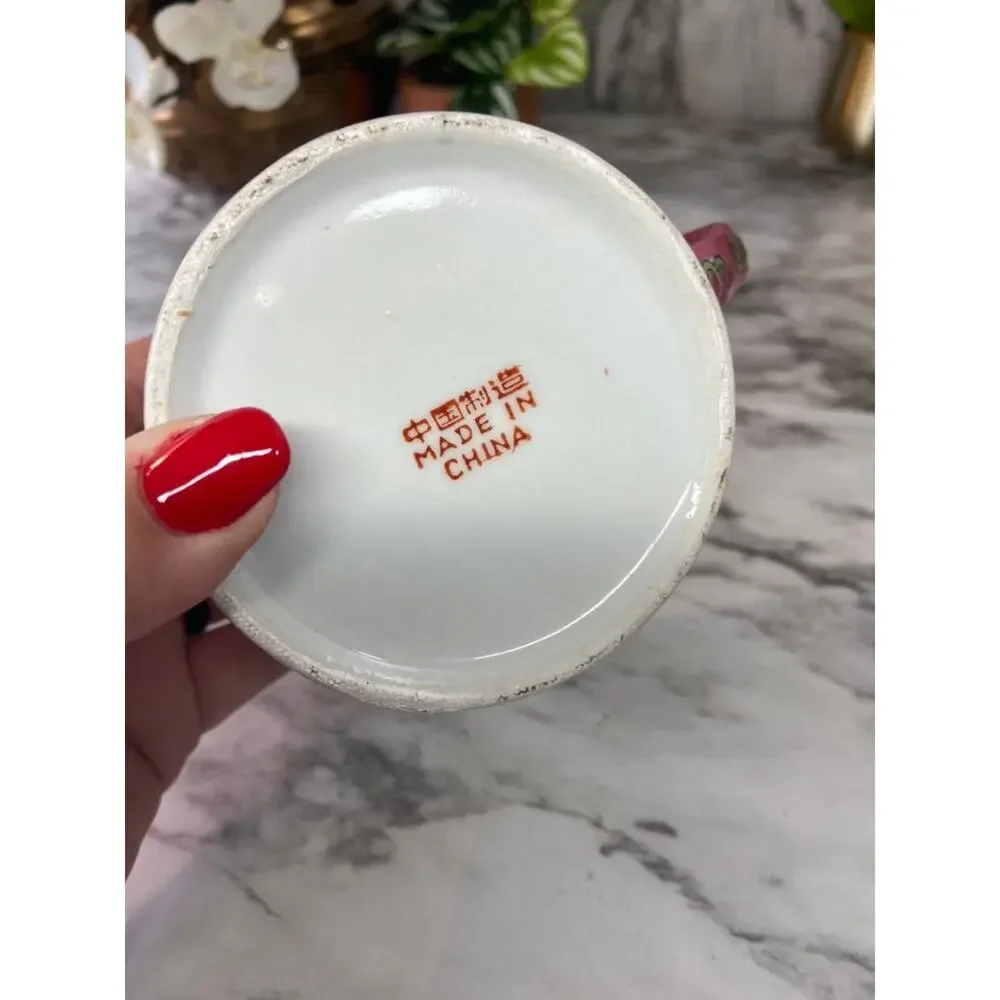 Vintage Pink Chinese Hand Painted Mug with Lid